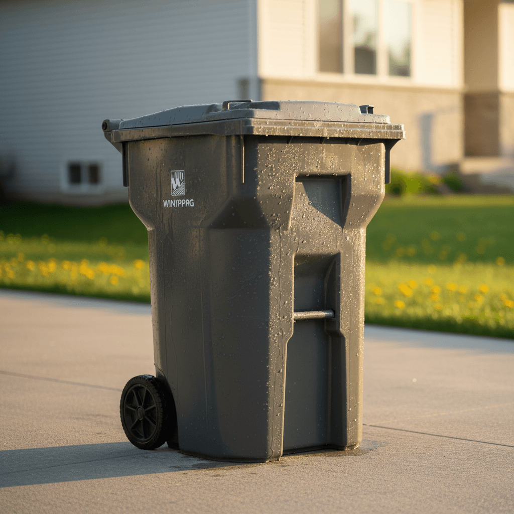 Freshly cleaned residential garbage bin on Winnipeg driveway