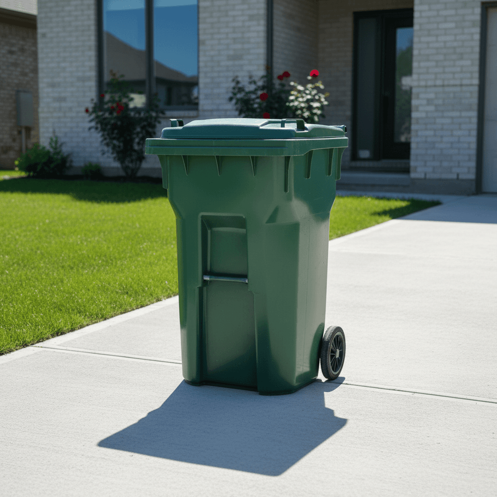 Clean garbage bin on a sunny driveway