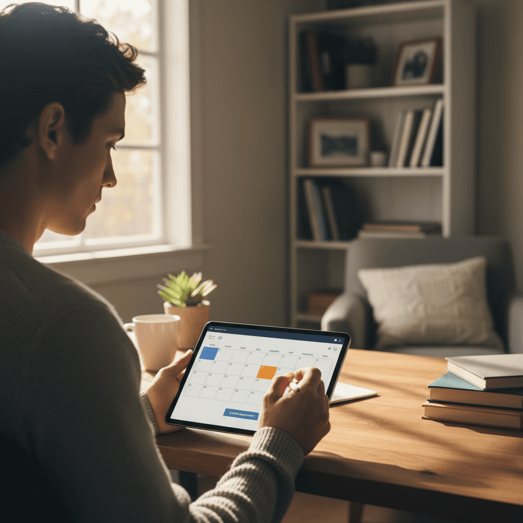 Customer selecting service appointment online