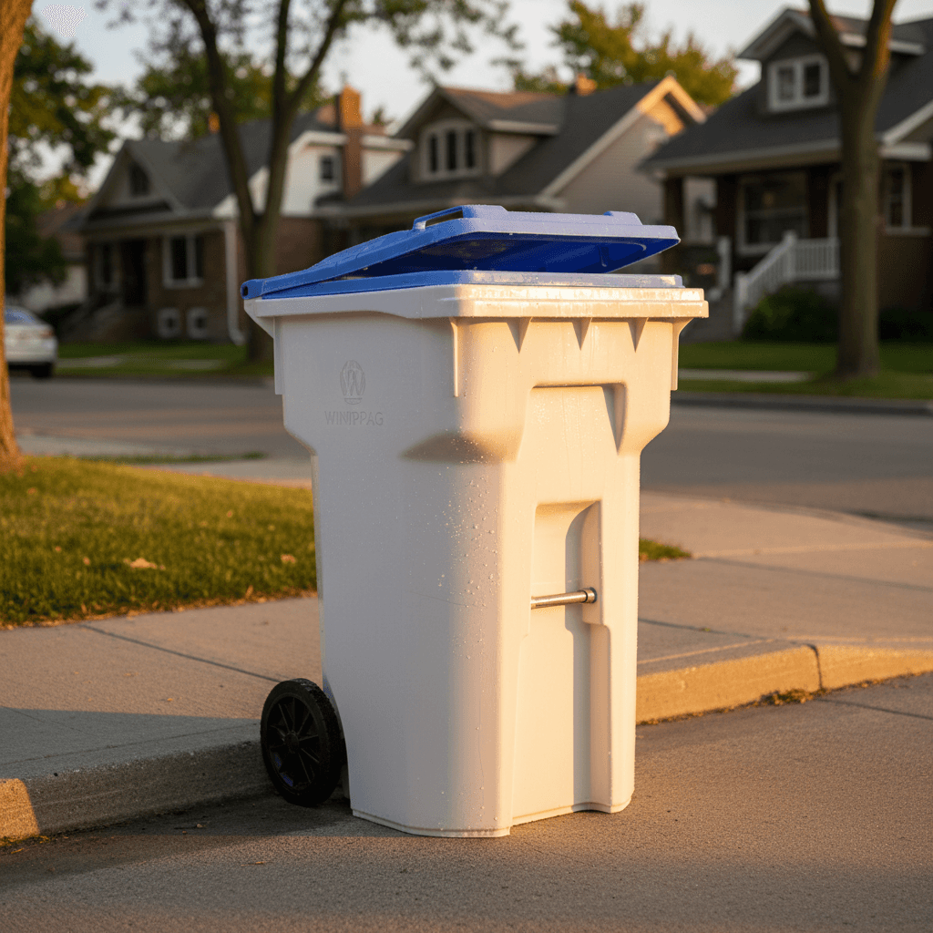 Clean white residential garbage bin on a curb after a full-service wash